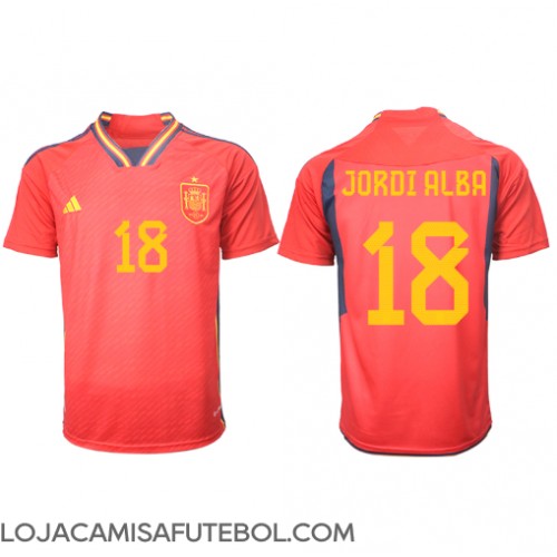 Camisa de Futebol Espanha Jordi Alba #18 Equipamento Principal Mundo 2022 Manga Curta